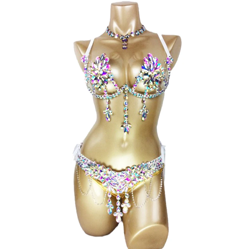 Samba Carnival Wire Bra & Panty & belt Set Hand Made 4 Piece Belly dancing costume WIRE BRA clothes