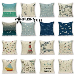 Marine Landscape Decorative Cushion Cover Seagull Home Decor Pillow Case Summer on The Beach Ocean Scenic Seabird Sea Cushions