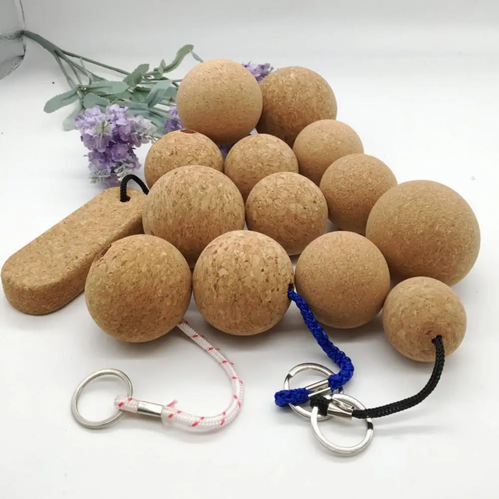 2Pcs Floating Cork Ball Keychains Decorative Wooden Car Keychains Fishing Cork Ball Key Ring llaveros atacado брелок для ключей