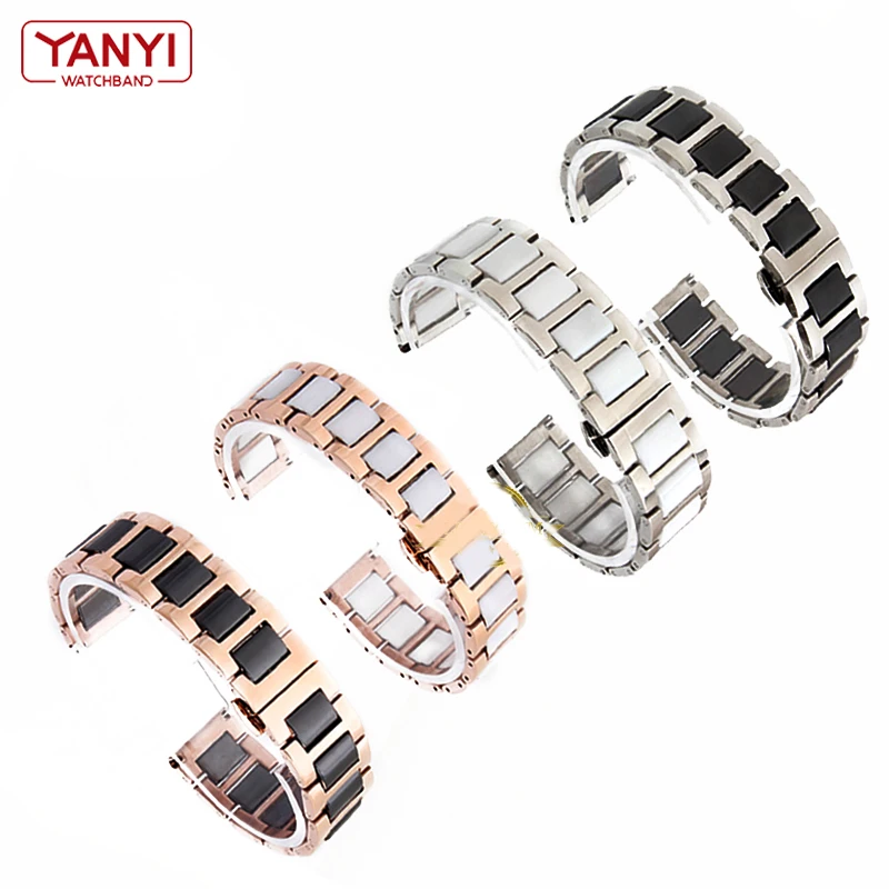 Ceramic Bracelet in stainless steel watchband  12 13 14 15 16 17 18 20 22mm watch strap women man fashion wristwatches band