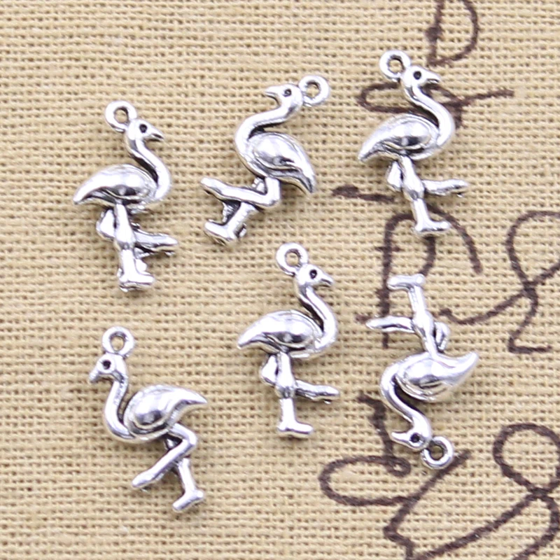 30pcs Charms Single Stand Crane Flamingo 16x9mm Antique Silver Color Pendants Making DIY Handmade Tibetan Finding Jewelry