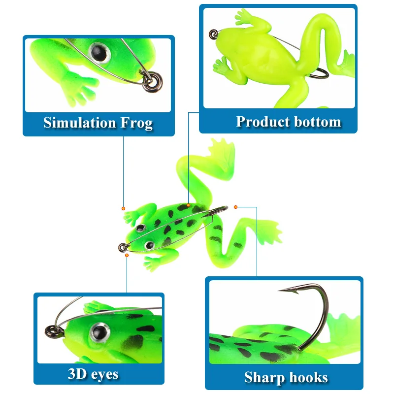 1 Pcs Soft Frog Fishing Lures 6CM 5.2G Silicone Bait Frog Artificial Treble Hooks Top Water Ray Baits Fishing Tackle