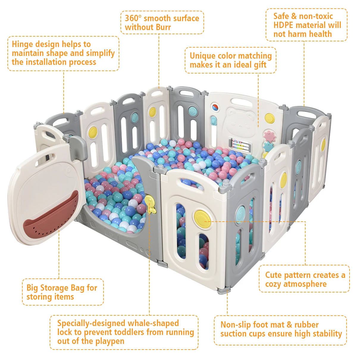 Parc pliable à 14 panneaux pour bébé, parc de sécurité pour enfant, Center d'activité avec sac de rangement