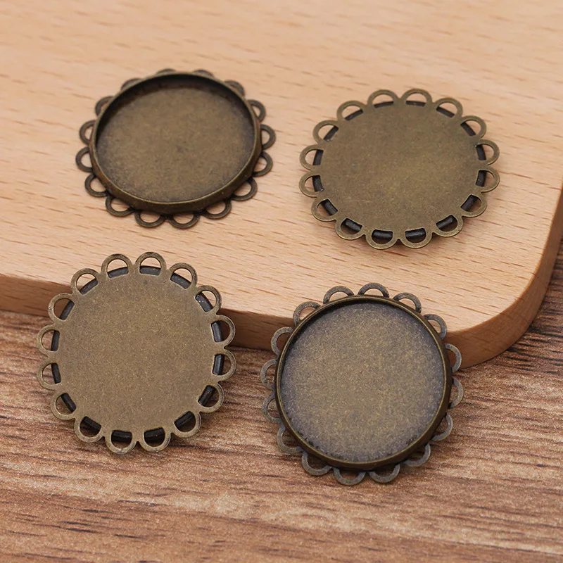 200pcs Antique Bronze Double Circle Bezel Cabochon Base Setting Pendant DIY fits for 12 14 16 18 20 25mm Cameo Floating Charms