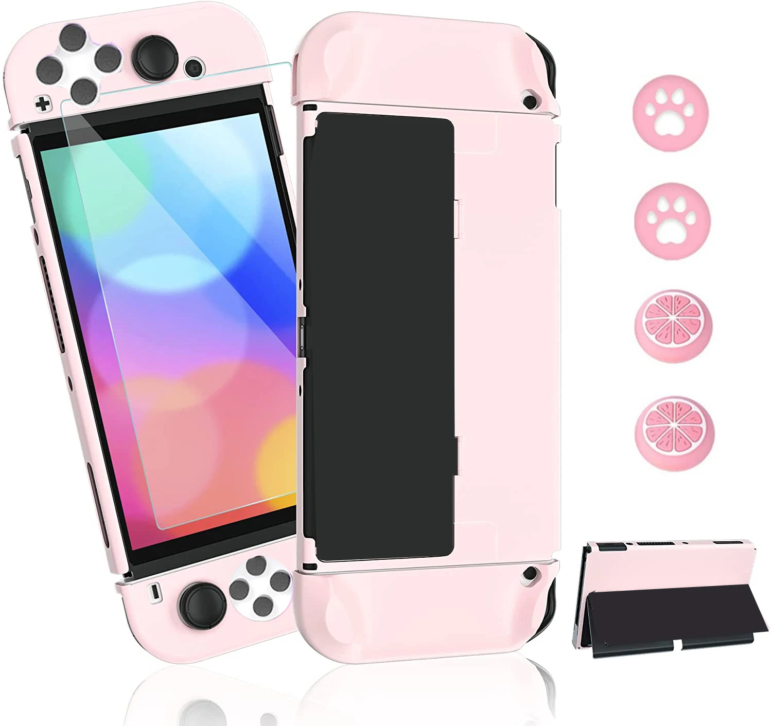 Full Protection Dockable Pink Case for Nintendo Switch OLED Accessories Cover for Switch OLED Console & Joycon with Glass Film