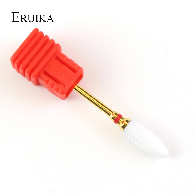 Eruika-brocas de cerâmica para unhas, 1 peça, cortador, haste dourada, acessórios para máquina de manicure, ferramentas para arte de unhas