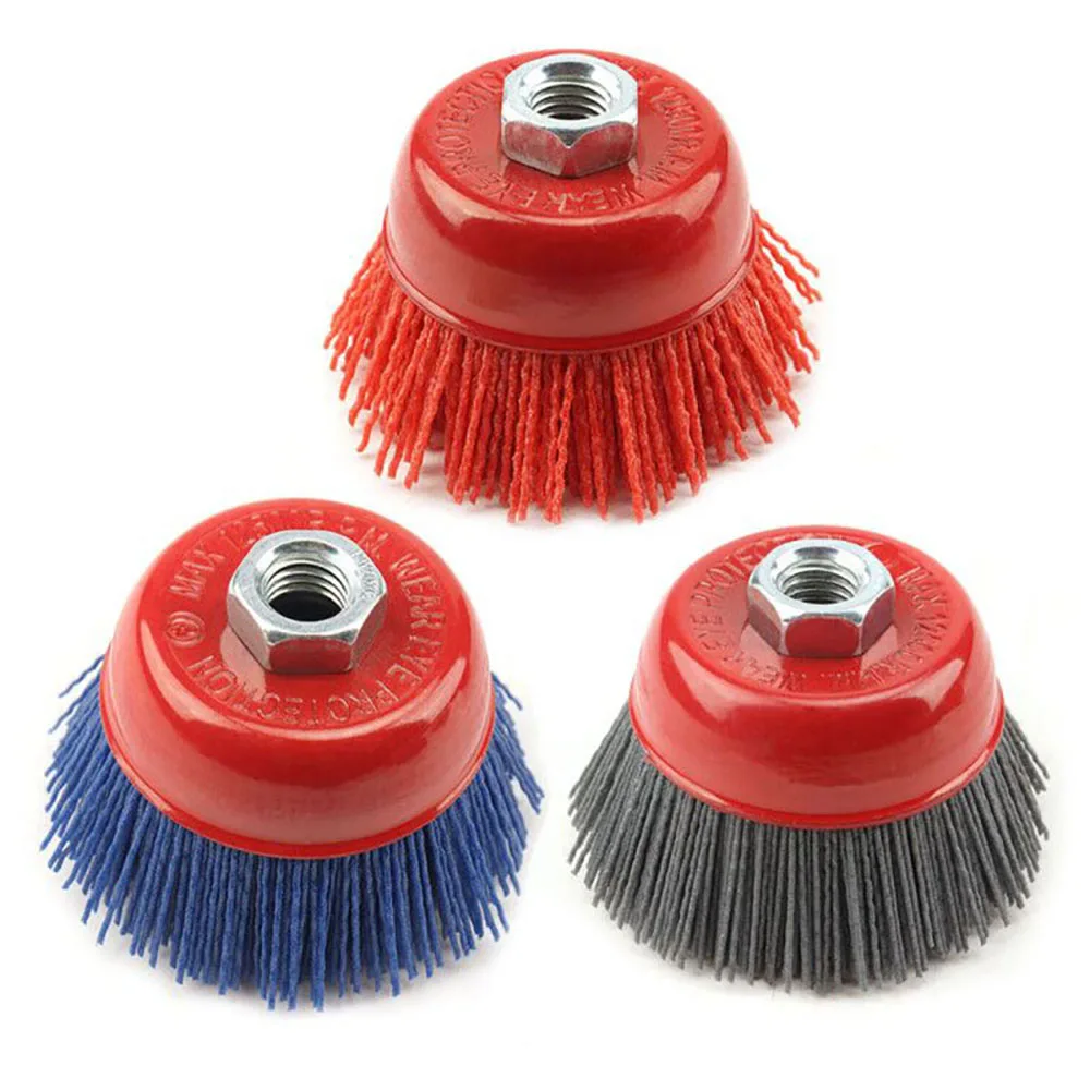 3Pcs 85mm* M14 Cup Nylon Abrasive Brush Wheel Pile Polymer-abrasive 4Inch Angle Grinder Tool Girt 80# 120# 240#