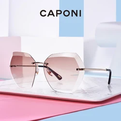 CAPONI Rimless Sunglasses For Women Oversize Diamond Cutting Lenses Decoration Lady Glasses 2020 Fashion Women Sun Glasses CP687