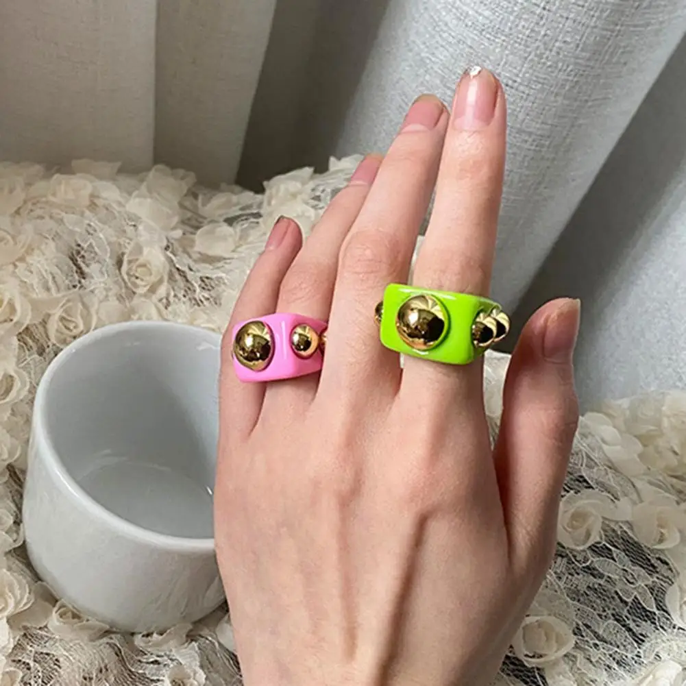 2022 Lady Finger Stylish Square Sturdy and Wear-resistant Ring Geometric Trendy Women All Match Metal Ball Ring for Party