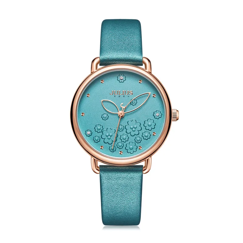 Four-leaf Clover Flower Elegant Women\'s Watch Japan Mov\'t Lady Hours Fine Fashion Real Leather Bracelet Girl\'s Gift Julius Box