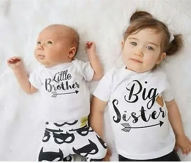 Family Matching Outfits Brother Sister Summer Tshirt Baby Boys Romper Little Boy Bodysuit Big Sister T-shirt Summer Kid Top Tees