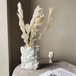 Home Crafts Decor Vase Nordic Wrinkled Paper Bag Vase Flower Pot Vase Flowers Art Decor Insert desk Ornaments Best Gift