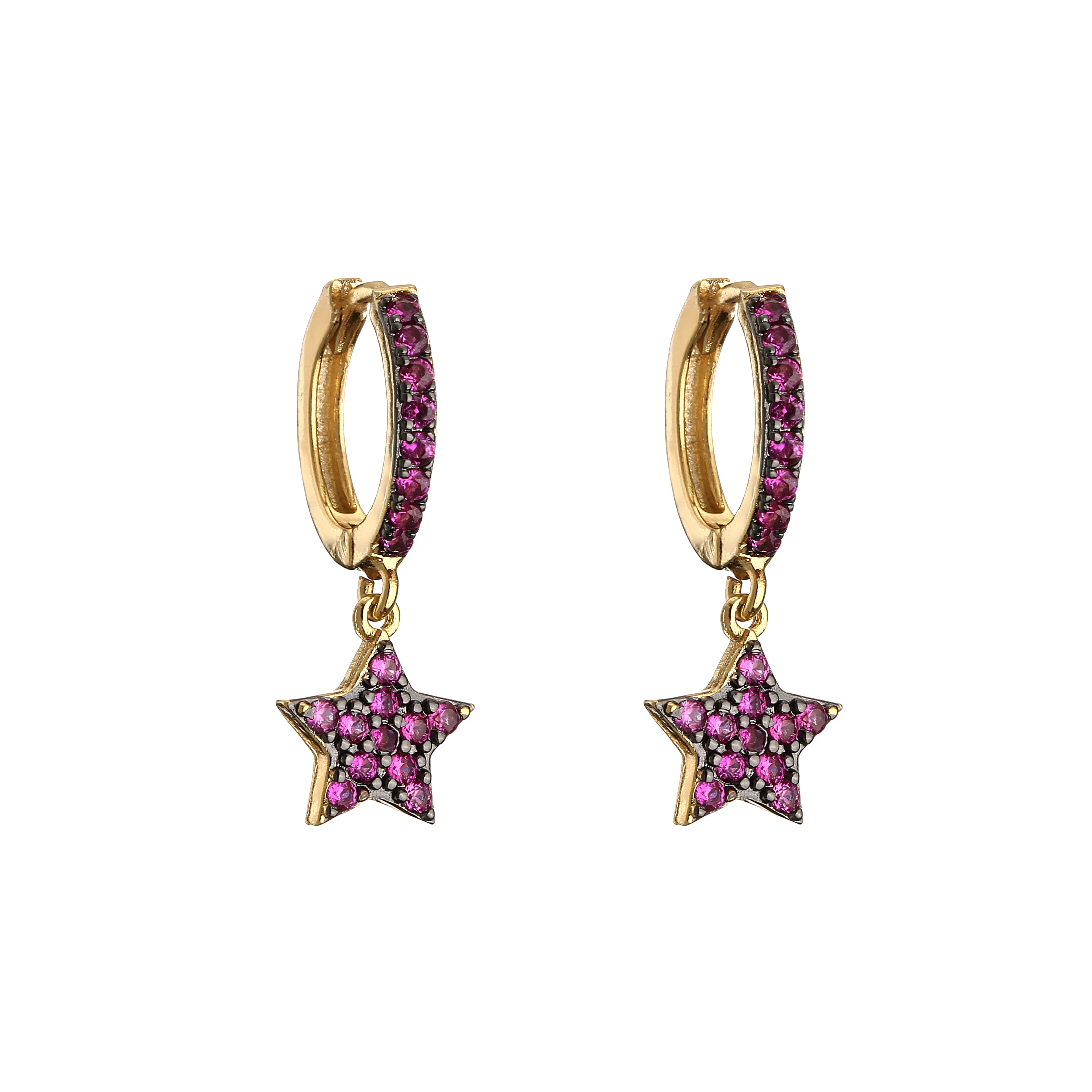 18K Gold Plated Brass Black Heart Star Earrings,Colorful CZ Drop Earrings for Women Cute Jewelry,Wholesale Dropship