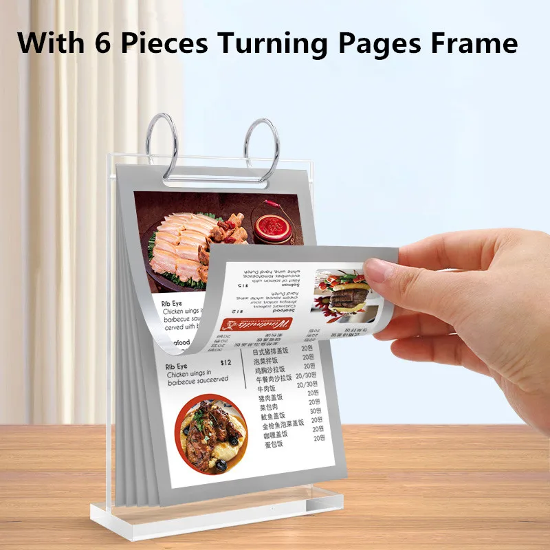 A6 95x154mm Double Flip Acrylic Folder Sign Holder Stand Restaurant Menu Paper Price List Holder Poster Advertising Frame