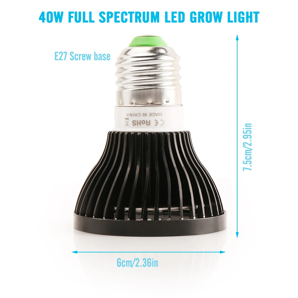 40W Phyto Lamp IR UV Full Spectrum E27 LED Grow Bulbs For Indoor Plants Hydroponics