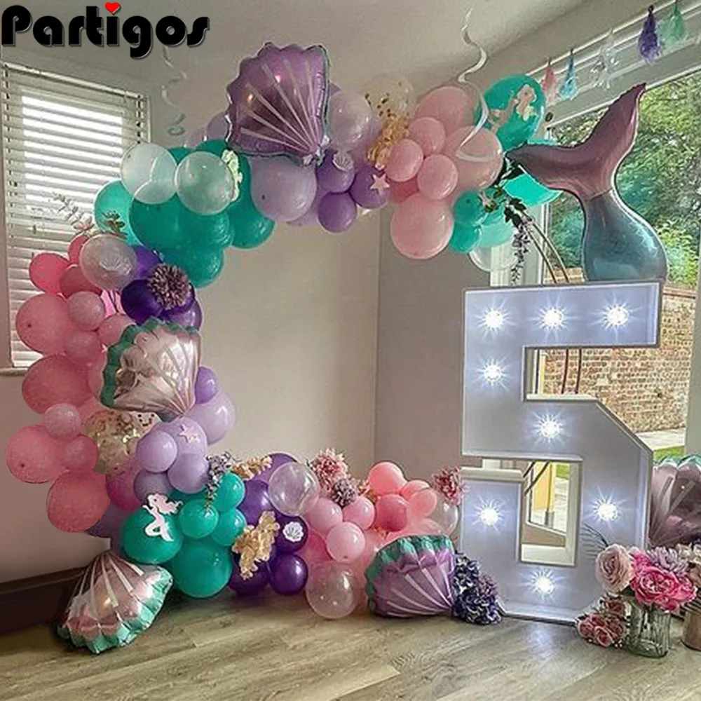 

97pcs Mermaid Party Balloon Garland Arch Kit Purple Pink Shell Mermaid Tail Helium Globos Baby Shower Birthday Party Decoration