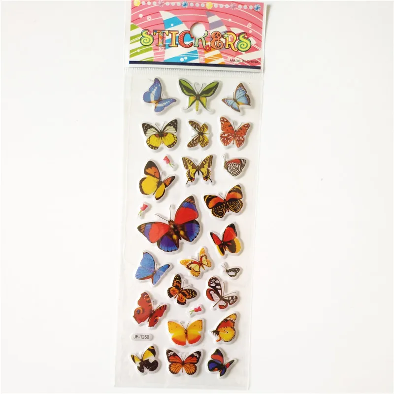 6 Sheets Hot Sale Beautiful Cute Multicolour Butterfly Stickers for Reward Kids Cute Cartoon Puffy Bubble Toys Stickers