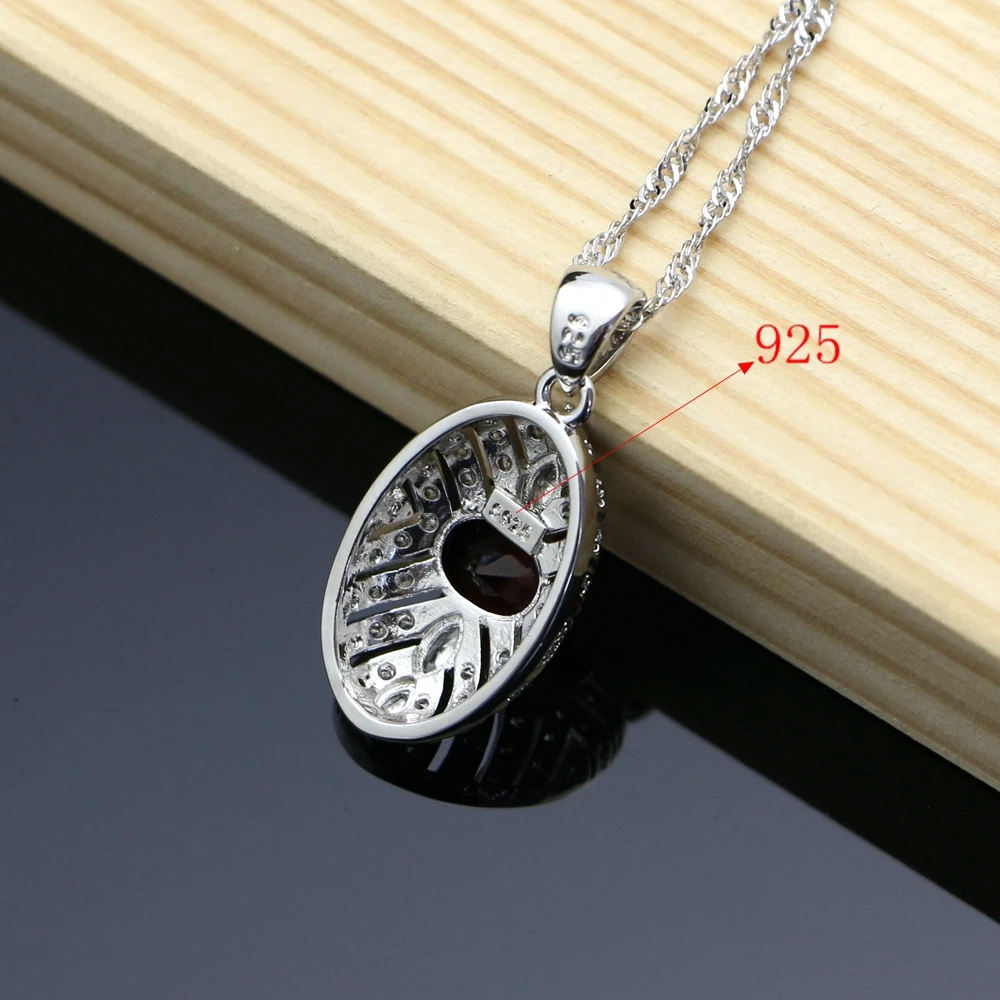 Red Ruby Birstone Jewelry Sets Silver 925 Bridal Jewelry Gifts For Women Earrings/Pendant/Rings/Bracelet/Necklace Set