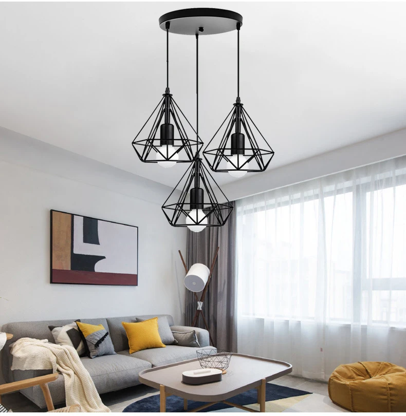 Modern Industrial 3-Lights Chandelier Iron Painted Pendant Light Strip/Disc Ceiling Hanging Lamps Living Room Kitchen Restaurant