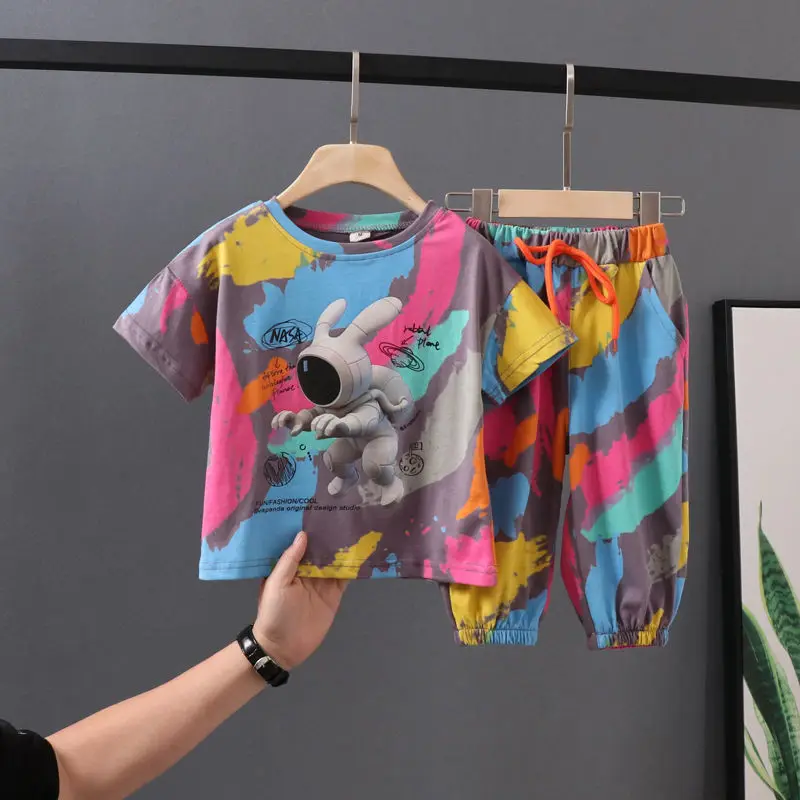 0-9Years Summer Casual Kids Clothes 2 Piece Set Clothing Cool Boy T-shirt + Shorts Clothing Boys Tracksuit Children Baby Clothes