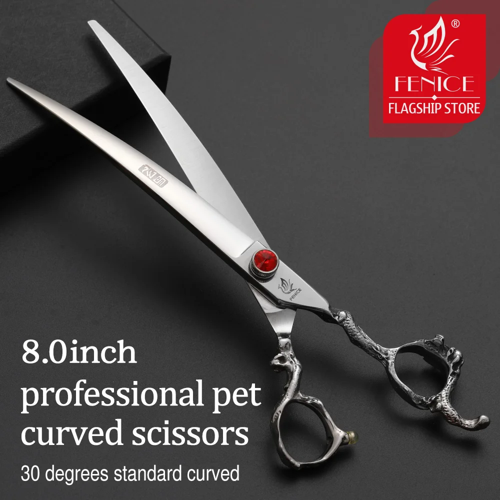 

Fenice Dragon Handle 8 Inch Professional Curved Grooming Scissors for Dogs Pet Hair Cutting Shears Tesoura Tijeras