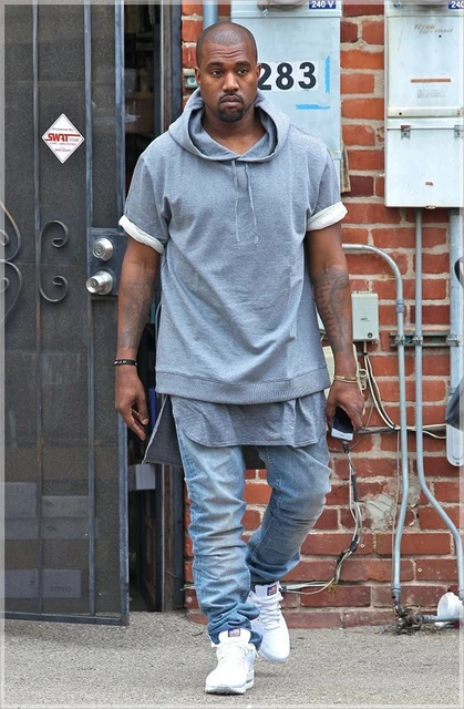 Kanye West Hooded Sweatshirt Heathered Grey Small Short Sleeve Pullover Muscle Fit Workout Gym Hoodie
