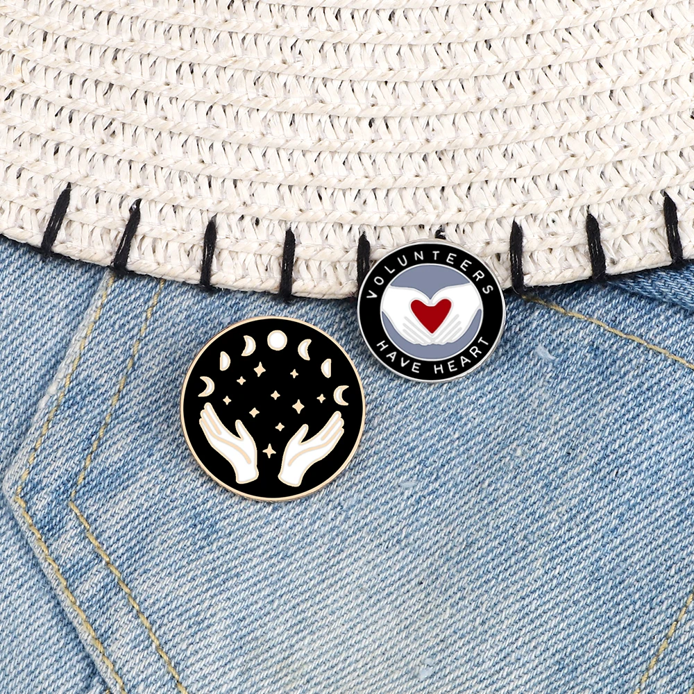 Caring Volunteers Brooches Badges Creative Heart Star Moon Round Enamel Pin Shirt Denim Lapel Pins Men Women Craft Jewelry Gifts