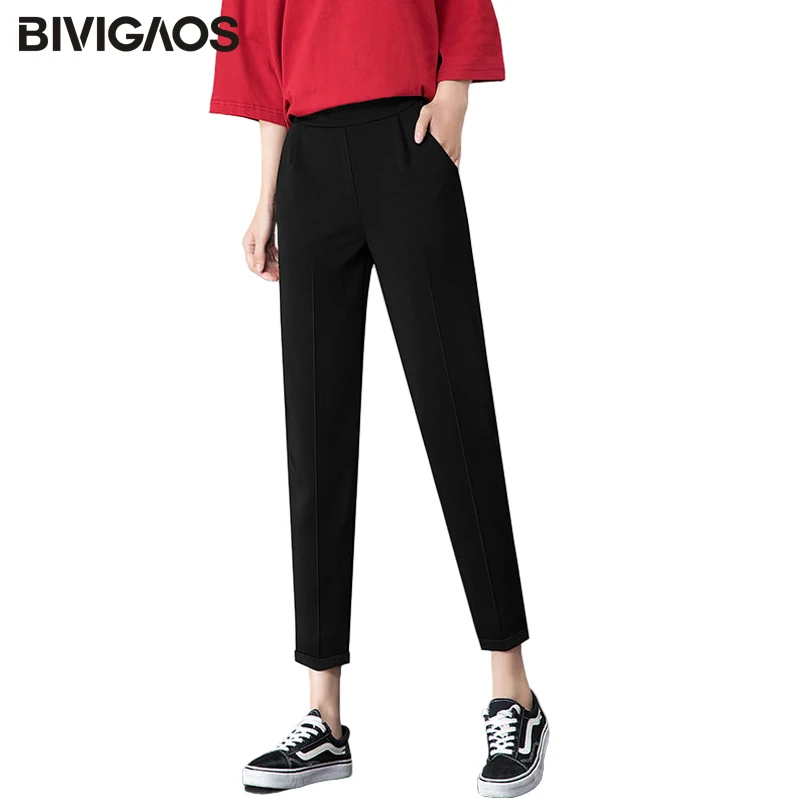 BIVIGAOS-pantalones bombachos de estilo coreano para mujer, capris delgados, informales, transpirables, para oficina, primavera y otoño