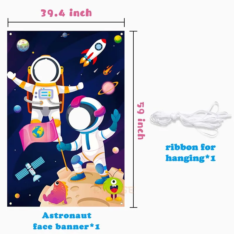 Astronaut Face Photo Banner Backdrop Props Party Game Supplies for Kids Universe Photography Background Birthday Baby Shower