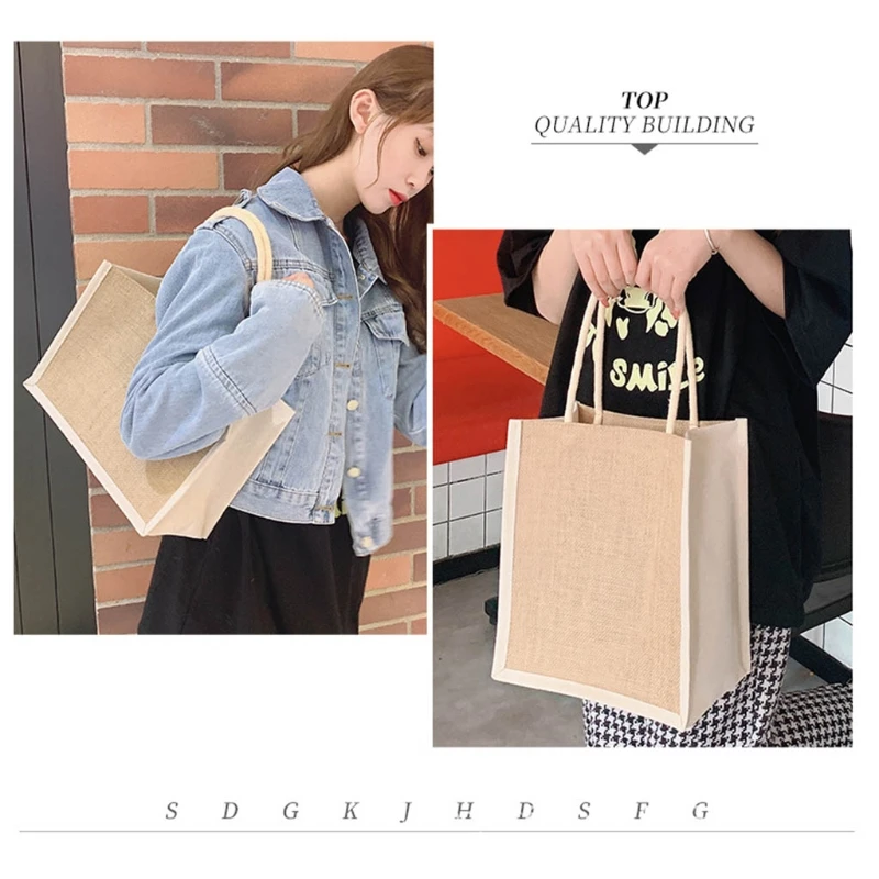 

Jute Tote Bags Burlap Handbag Reusable Beach Shopping Grocery Bag with Handle Large Capacity for Women Girls G5AE