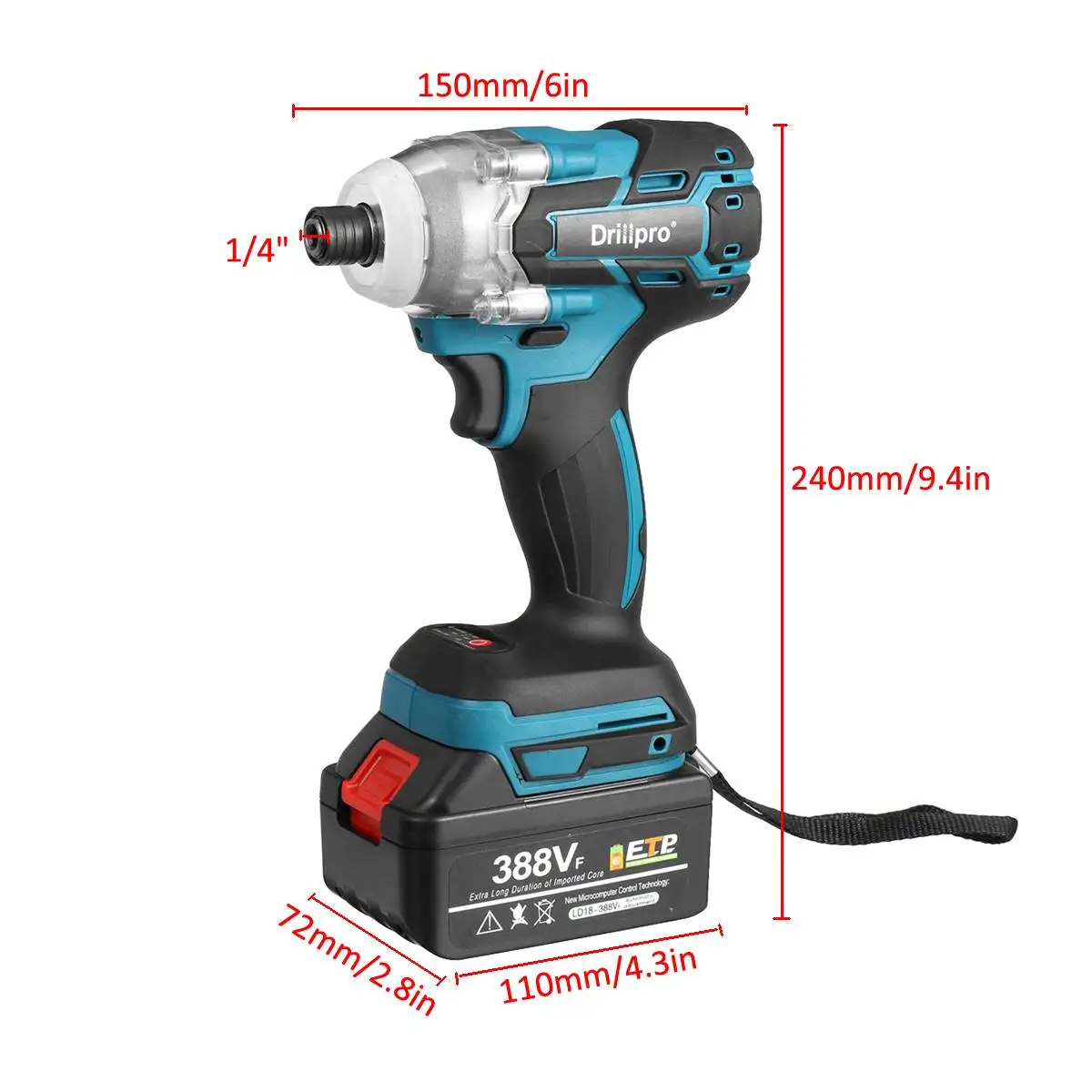 Drillpro 388VF Không Chổi Than Điện Tua Vít 1/4 Inch Dụng Cụ Điện Máy Khoan + Đèn LED Cho Makita Pin 18V