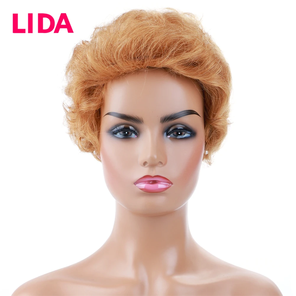 Lida Brazilian Human Hair Natural Wavy Short Women Wig Machine Made130% Density Non-Remy wigs Average Size