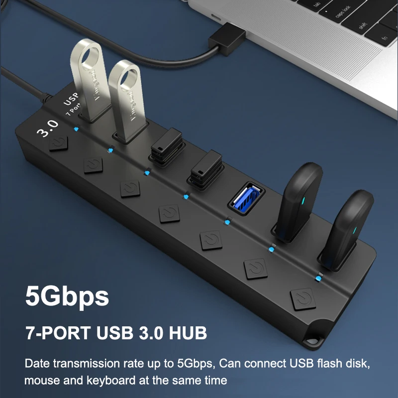 USB 3.0 Hub 4 7 Port High Speed Multi Splitter Power Adapter LED Indicator Switch For MacBook Laptop Pc Computer Accessories