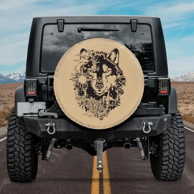 

Spare Tire Cover Beige, Wolf Car Accessory, Car Tire Cover Tan, Car accessories, Road Trip Accessories, Car Accessories