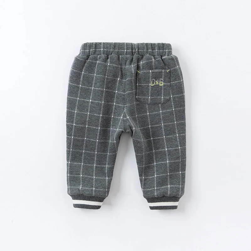 DB14862 dave bella winter baby unisex fashion plaid letter pockets pants children full length kids pants infant toddler trousers