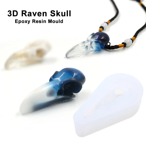 3D Raven Skull Silicone Mold Bird Skeleton Head Mold Crow Mold Halloween Jewelry Making Resin Art Jewelry Tools UV Resin Molds