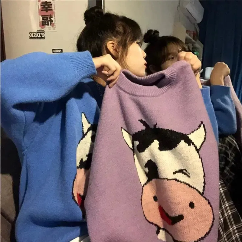 Knitted Kawaii Sweater Women High Street Korean Fashion Loose Pullover Jumper Gothic Print Sweet Lovely Students Harajuku Female