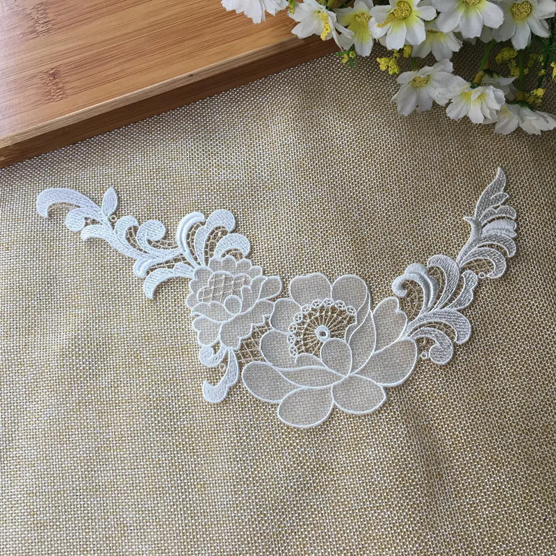 Luxury White Tulle Organza Guipure Lace Fabric Appliques Patch 3d Venise Embroidered Flowers Wedding Dress Garment Sewing Decor