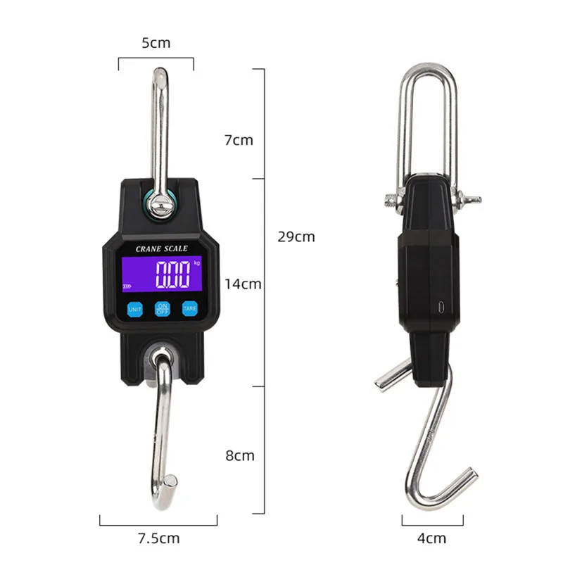 300kg/50g Bluetooth-Compatible Crane Scale Rechargeable Portable Hanging Industrial Hook Scales Stainless Steel With 4.0 BT USB