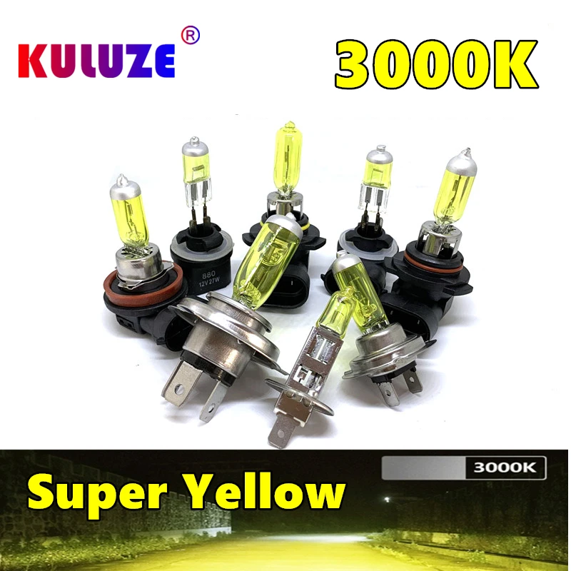 

KULUZE 2Pcs H4 Super Yellow Headlamp 3000K 12V55W H1 H7 H10 H11 H27 Halogen Lamp Upgrade Rain And Fog Proof Light H3 Car Bulb