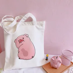 A Cute Pig Cartoon Shoulder Canvas Bags Harajuku Large Capacity Messenger Bag Casual Shopping Bag Handbag Cute Women Bag Purse