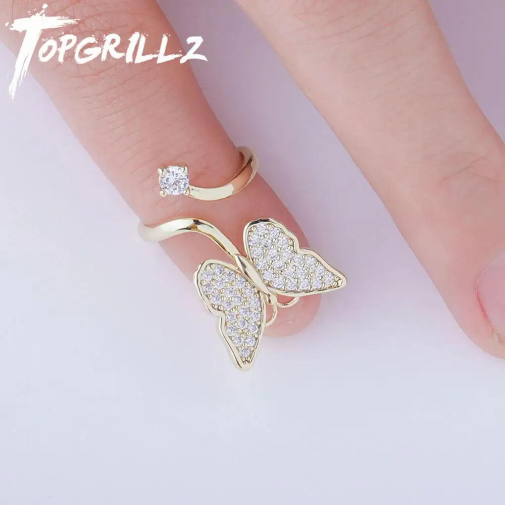 

TOPGRILLZ Bling Bling Butterfly Nail Ring Cubic Zirconia Nail Ring Fashion Jewelry For Women Adjustable Nail Ring