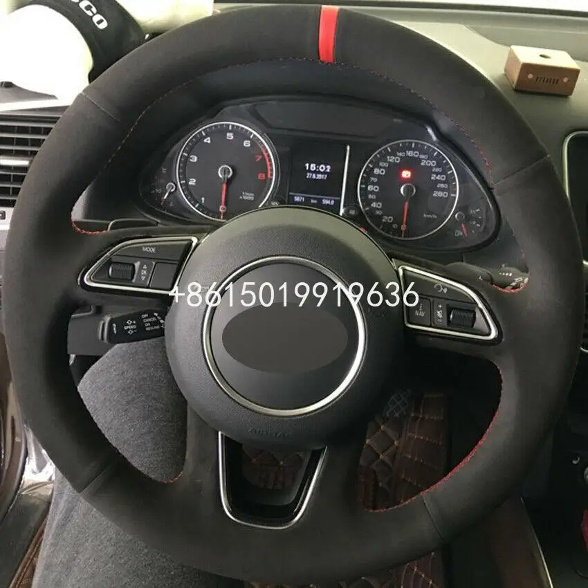 

New DIY Sewing-on Black Suede Steering Wheel Cover Exact Fit For Audi Q3 Q5 2013-15