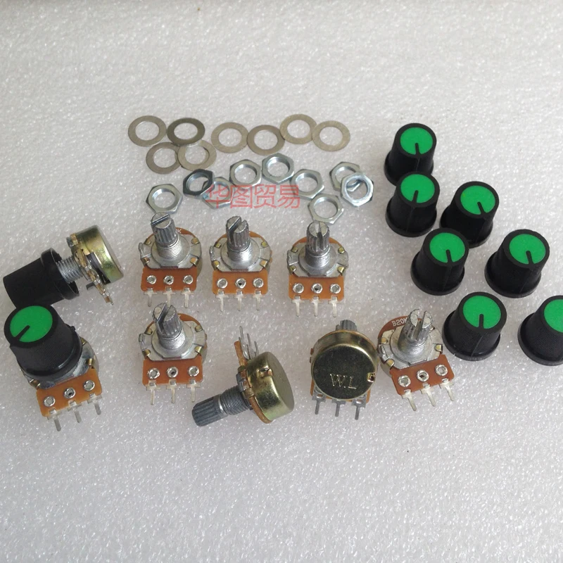 4 set= 36 PCS(4pc*9 Value) Linear Potentiometer 15mm Shaft Potentiometer Button Cap for B1K 2K 5K 10K 20K 50K 100K 500K 1M WL148