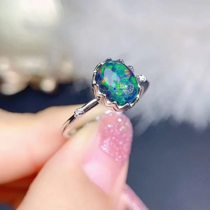 Jewelry Opal Ring for Daily Wear 6mm*8mm Natural Dyed Opal 925 Silver Opal Jewelry Fashion Silver Gemstone Ring