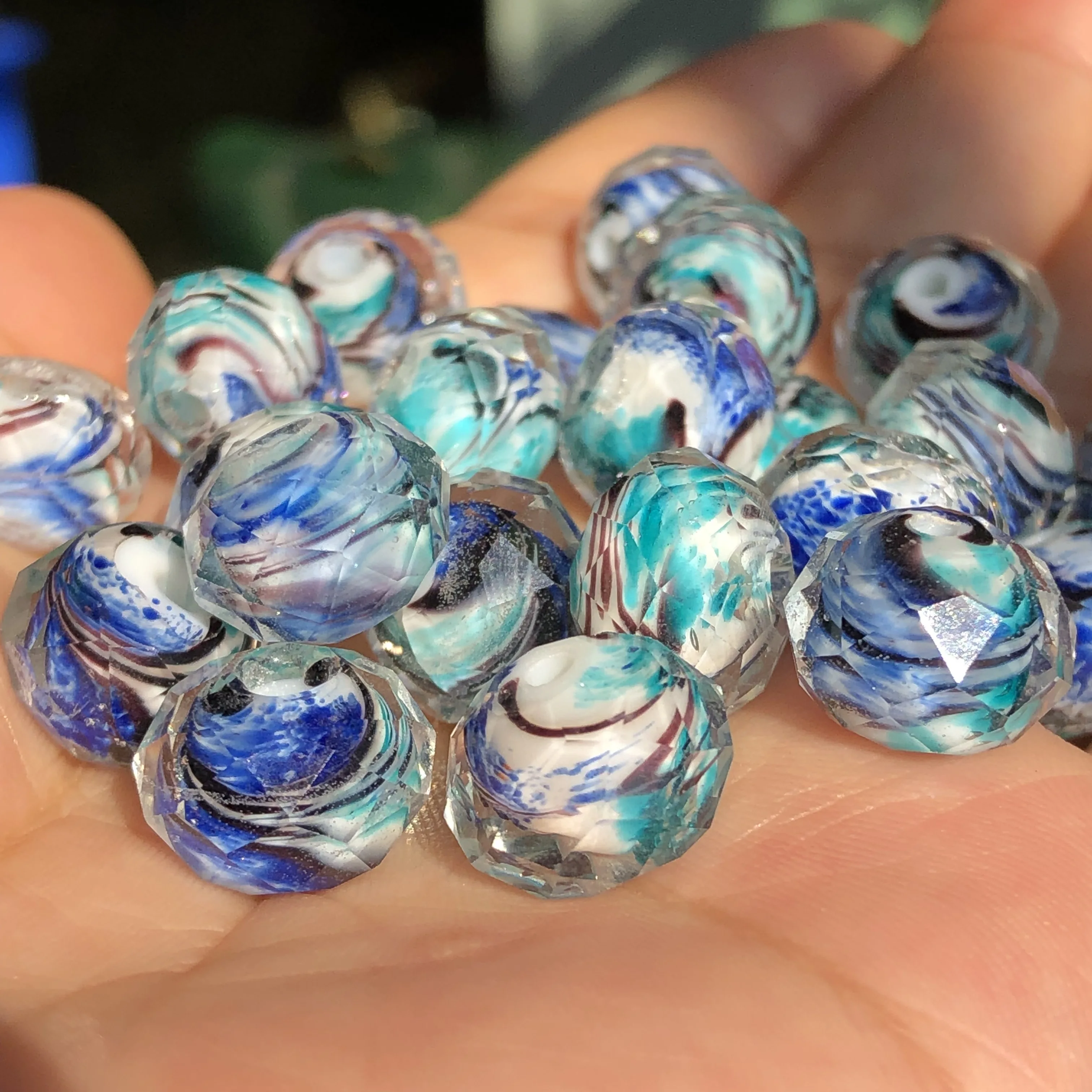 12mm Murano Transparent Faceted Rondelle Blue Green Lampwork Crystal Glass Beads For Bracelet Making Women Diy Accessories