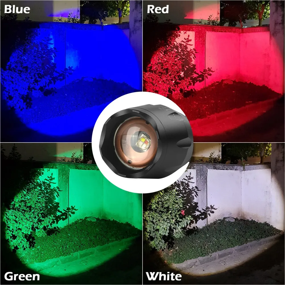 UltraFire-Multicolor Multifuncional Lanterna Tática, Lâmpada de Caça e Pesca, Lanterna, Zoomable, LED, 3 em 1, 4 Cores, A100