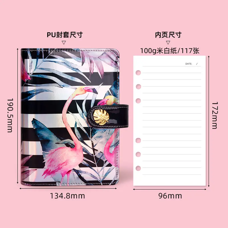 New Yiwi Never Flamingo A6 Waterproof  PU leather Notebook Binder Planner With Filler Pages
