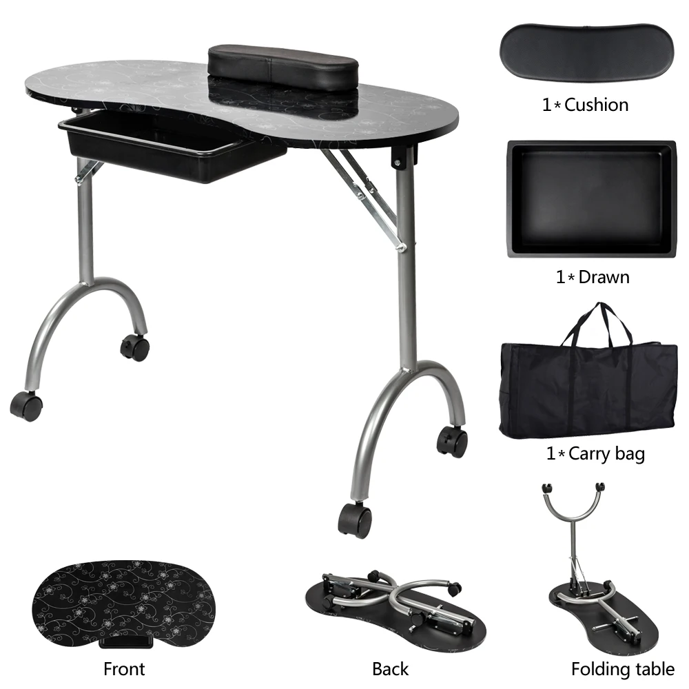 Two Colors Portable Nail Table Manicure Table with Arm Rest & Drawer Salon Spa Nail Equipment Dropshipping