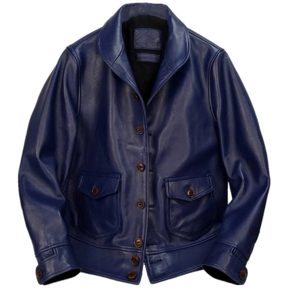 Chaqueta De aviador De marca De lujo para hombre, abrigo informal De cuero De vaca para motocicleta, ropa De calle azul para hombre, Primavera